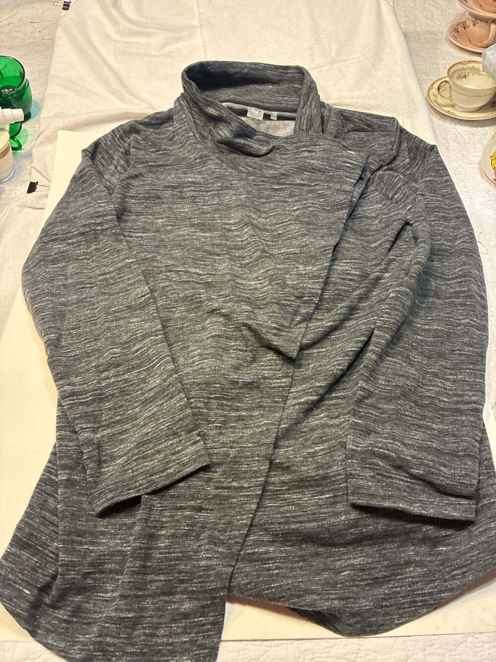 Danskin Women's Gray Heathered Cowl Neck Asymmetric Pullover Sweater
